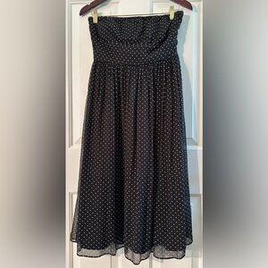 NWT J. CREW 6 VINTAGE Black White Polka Dot Strapless Midi 100% Silk Cocktail
